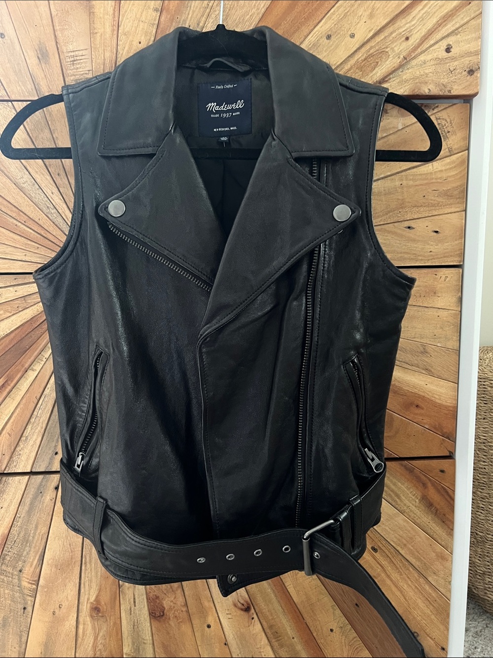 Madewell Black Leather Moto Vest with Belt